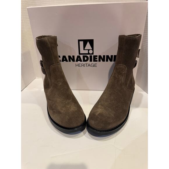 La CANADIENNE Shoes - La Canadienne Women's Havan Buckled Wedge  suede Galet,8 m stone suede